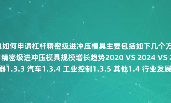 股票如何申请杠杆精密级进冲压模具主要包括如下几个方面1.3.1 全球不同应用精密级进冲压模具规模增长趋势2020 VS 2024 VS 20311.3.2 家用电器1.3.3 汽车1.3.4 工业控制1.3.5 其他1.4 行业发展现状分析1.4.1 精密级进冲压模具行业发展总体概况1.4.2 精密级进冲压模具行业发展主要特点1.4.3 精密级进冲压模具行业发展影响因素1.4.3.1 精密级进冲压